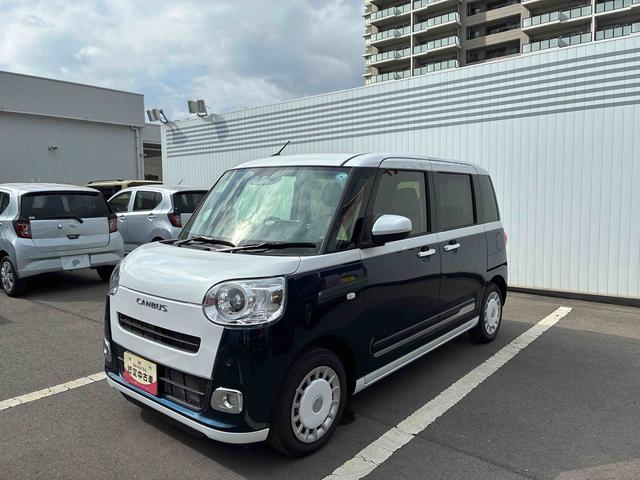ムーヴキャンバスストライプスＧ★ボディコーティング　（ガードコスメ施工）★　　　インパネシフト　プッシュスタートスイッチ　両側電動スライドドア　ディスプレイオーディオ　衝突被害軽減装置　ハイビームアシスト　レーンキープアシスト（鹿児島県）の中古車