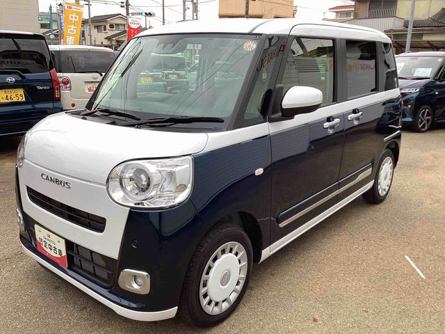 ムーヴキャンバスストライプスGインパネシフト プッシュスタートスイッチ 電子カードキー 電動パーキングブレーキ Wパワースライドドア 前後誤発進抑制 車線逸脱警告 オートハイビーム ABS(鹿児島県)の中古車