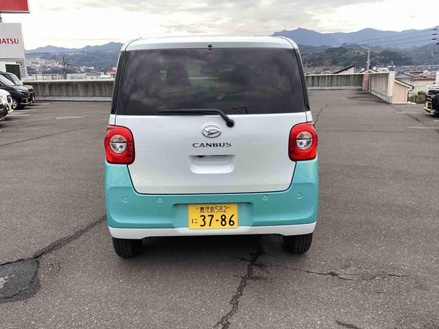 ムーヴキャンバスストライプスＧインパネシフト　プッシュスタートスイッチ　電子カードキー　電動パーキングブレーキ　シートヒーター　衝突被害軽減　車線逸脱　オートハイビーム　両側パワースライドドア　ＡＢＳ（鹿児島県）の中古車