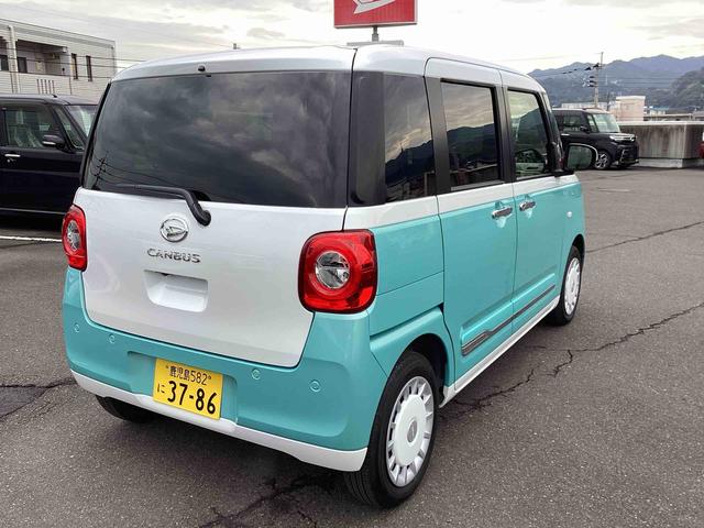 ムーヴキャンバスストライプスＧインパネシフト　プッシュスタートスイッチ　電子カードキー　電動パーキングブレーキ　シートヒーター　衝突被害軽減　車線逸脱　オートハイビーム　両側パワースライドドア　ＡＢＳ（鹿児島県）の中古車