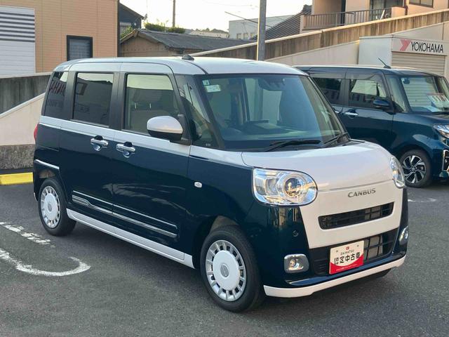 ムーヴキャンバスストライプスＧ★ボディコーティング　（ガードコスメ施工）★　　インパネシフト　プッシュスタートスイッチ　電動パーキングブレーキ　ディスプレイオーディオ　衝突被害軽減装置　ハイビームアシスト　レーンキープアシスト（鹿児島県）の中古車