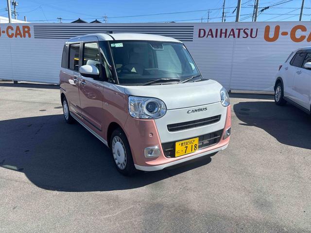 ムーヴキャンバスストライプスＧインパネシフト　プッシュスタートスイッチ　電子カードキー　電動パーキングブレーキ　両側電動スライドドア　前後誤発進抑制　車線逸脱警告　オートハイビーム　ＡＢＳ（鹿児島県）の中古車