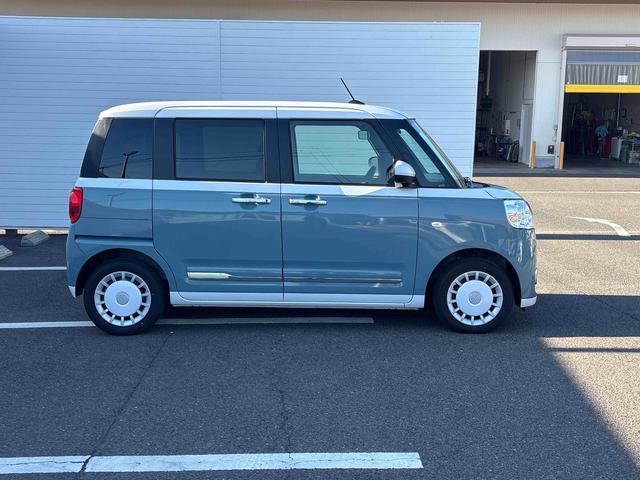 ムーヴキャンバスストライプスGターボターボ車 インパネシフト プッシュスタートスイッチ 電子カードキー 電動パーキングブレーキ カーナビ 両側電動スライドドア 追突被害軽減ブレーキ オートマチックハイビーム(鹿児島県)の中古車