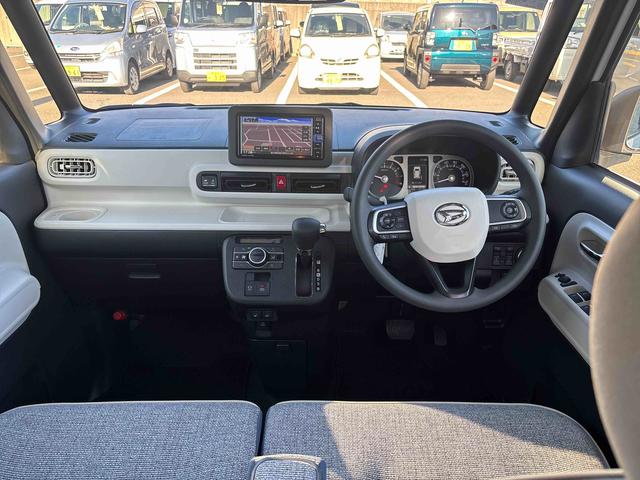 ムーヴキャンバスストライプスGターボターボ車 インパネシフト プッシュスタートスイッチ 電子カードキー 電動パーキングブレーキ カーナビ 両側電動スライドドア 追突被害軽減ブレーキ オートマチックハイビーム(鹿児島県)の中古車