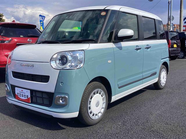 ムーヴキャンバスストライプスＧインパネシフト　プッシュスタートスイッチ　　電子カードキー　電動パーキングブレーキ　カーナビ　ドラレコ　衝突被害軽減　車線逸脱　オートハイビーム　ＡＢＳ　両側パワースライドドア（鹿児島県）の中古車