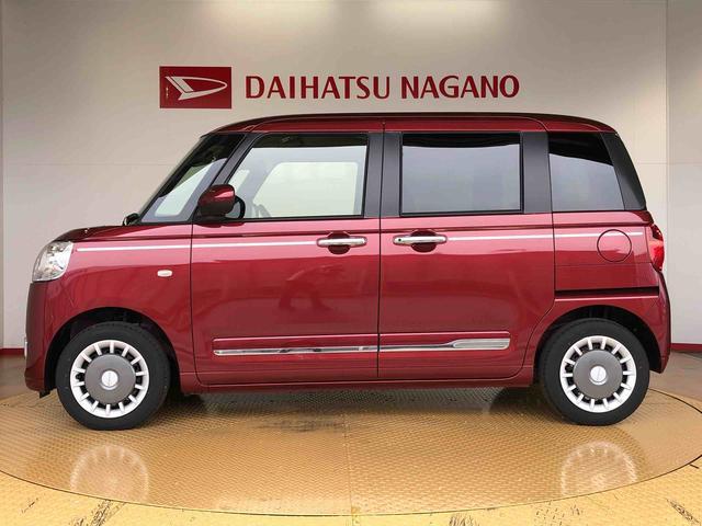 ムーヴキャンバスセオリーＧ２ＷＤ　両側電動スライドドア　オートライト　衝突被害軽減システム　横滑り防止機能　シートヒーター　プッシュスタート　スマートキー　オートエアコン　電動格納ドアミラー　アイドリングストップ　ＡＢＳ（長野県）の中古車