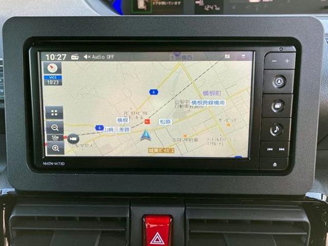タントカスタムＲＳ　４ＷＤ　純正ナビ　パノラマモニタースマートアシスト・ＬＥＤヘッドライト・１５インチアルミホイール・両側パワースライドドア・ＵＳＢソケット・運転席助手席シートヒーター・レザー調Ｘフルファブリックシート・本革巻ステアリングホイール（山梨県）の中古車