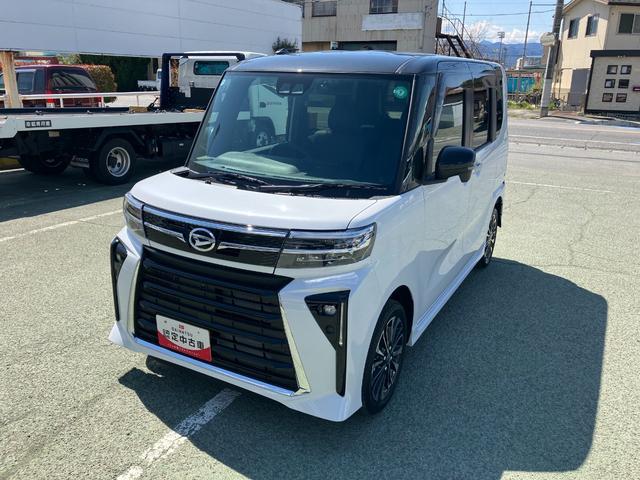 タントカスタムＲＳ　４ＷＤ　純正ナビ　パノラマモニタースマートアシスト・ＬＥＤヘッドライト・１５インチアルミホイール・両側パワースライドドア・ＵＳＢソケット・運転席助手席シートヒーター・レザー調Ｘフルファブリックシート・本革巻ステアリングホイール（山梨県）の中古車