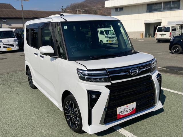 タントカスタムＲＳ　４ＷＤ　ＣＶＴ　純正ナビ　前後ドラレコスマートアシスト・ＬＥＤヘッドライト・１５インチアルミホイール・両側パワースライドドア・ＵＳＢソケット・運転席助手席シートヒーター・レザー調Ｘフルファブリックシート・本革巻ステアリングホイール（山梨県）の中古車