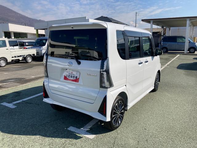 タントカスタムＲＳ　４ＷＤ　ＣＶＴ　純正ナビ　前後ドラレコスマートアシスト・ＬＥＤヘッドライト・１５インチアルミホイール・両側パワースライドドア・ＵＳＢソケット・運転席助手席シートヒーター・レザー調Ｘフルファブリックシート・本革巻ステアリングホイール（山梨県）の中古車