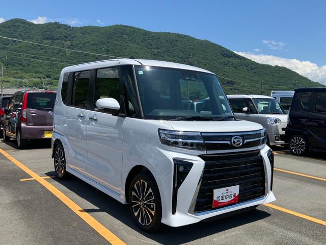 タントカスタムＲＳ　純正ナビ　前後ドラレコスマートアシスト・ＬＥＤヘッドライト・１５インチアルミホイール・両側パワースライドドア・ＵＳＢソケット・運転席助手席シートヒーター・レザー調Ｘフルファブリックシート・本革巻ステアリングホイール（山梨県）の中古車