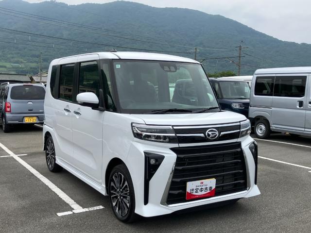 タントカスタムＲＳ　純正ナビゲーション　ドライブレコーダースマートアシスト・ＬＥＤヘッドライト・１５インチアルミホイール・両側パワースライドドア・ＵＳＢソケット・運転席助手席シートヒーター・レザー調Ｘフルファブリックシート・本革巻ステアリングホイール（山梨県）の中古車