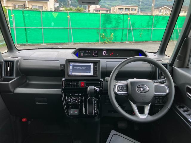 タントカスタムRS 4WD 純正ナビスマートアシスト・LEDヘッドライト・15インチアルミホイール・両側パワースライドドア・USBソケット・運転席助手席シートヒーター・レザー調Xフルファブリックシート・本革巻ステアリングホイール(山梨県)の中古車