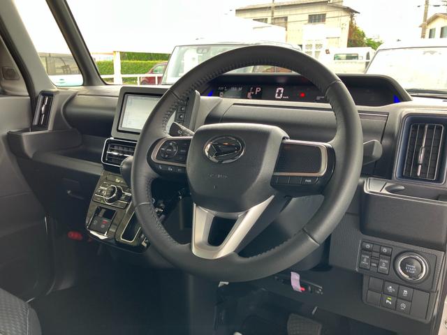 タントカスタムＲＳ　純正ナビゲーション　パノラマモニタースマートアシスト・ＬＥＤヘッドライト・１５インチアルミホイール・両側パワースライドドア・ＵＳＢソケット・運転席助手席シートヒーター・レザー調Ｘフルファブリックシート・本革巻ステアリングホイール（山梨県）の中古車