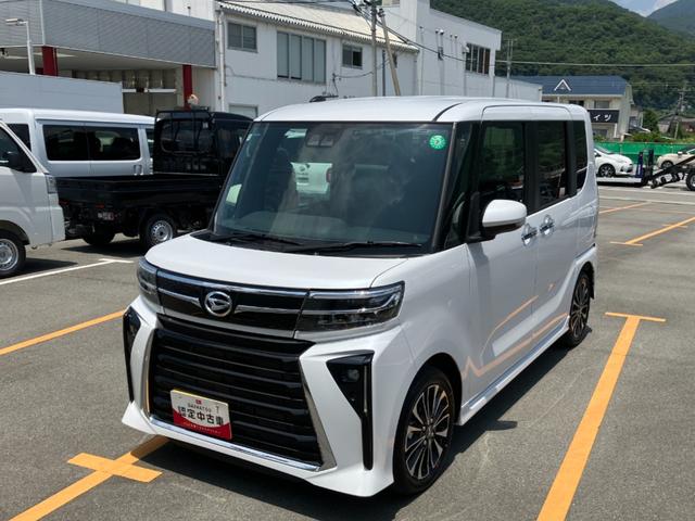 タントカスタムＲＳ　純正ナビゲーション　ドライブレコーダースマートアシスト・ＬＥＤヘッドライト・１５インチアルミホイール・両側パワースライドドア・ＵＳＢソケット・運転席助手席シートヒーター・レザー調Ｘフルファブリックシート・本革巻ステアリングホイール（山梨県）の中古車