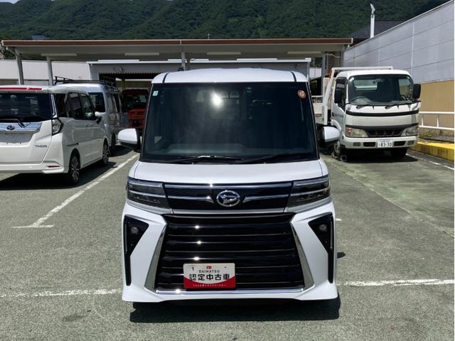 タントカスタムＲＳ　純正ナビゲーション　バックモニタースマートアシスト・ＬＥＤヘッドライト・１５インチアルミホイール・両側パワースライドドア・ＵＳＢソケット・運転席助手席シートヒーター・レザー調Ｘフルファブリックシート・本革巻ステアリングホイール（山梨県）の中古車