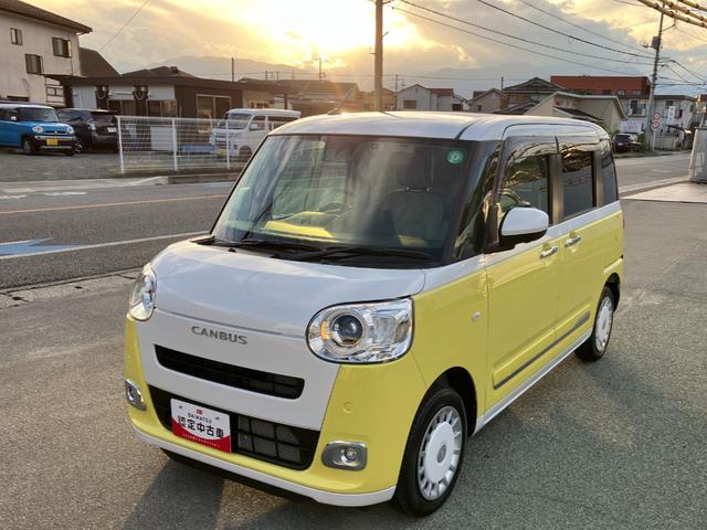 ムーヴキャンバスストライプスGターボ 4WD 10インチナビ ドラレコスマートアシスト・LEDヘッドランプ・LEDフォグランプ・スーパーUV&IRカットガラス(フロントウィンドウ)・USBソケット・両側パワースライドドア・運転席助手席シートヒーター(山梨県)の中古車