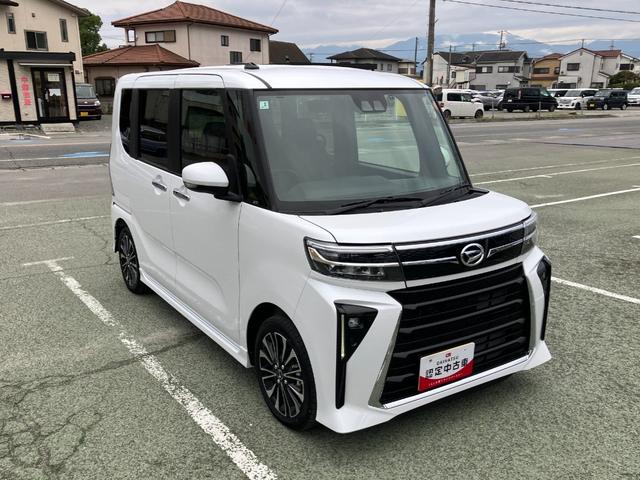 タントカスタムＲＳ　純正ナビゲーション　ドライブレコーダースマートアシスト・ＬＥＤヘッドライト・１５インチアルミホイール・両側パワースライドドア・ＵＳＢソケット・運転席助手席シートヒーター・レザー調Ｘフルファブリックシート・本革巻ステアリングホイール（山梨県）の中古車