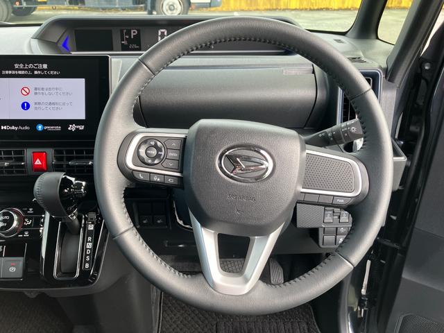 タントカスタムRS 純正ナビゲーション パノラマモニタースマートアシスト・LEDヘッドライト・15インチアルミホイール・両側パワースライドドア・USBソケット・運転席助手席シートヒーター・レザー調Xフルファブリックシート・本革巻ステアリングホイール(山梨県)の中古車