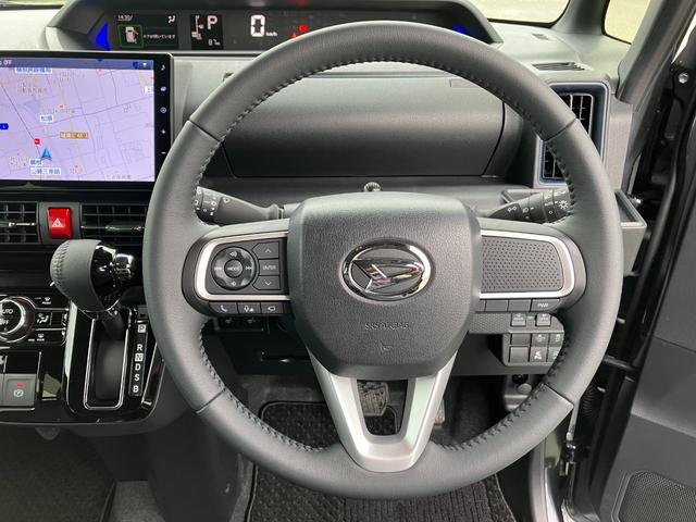 タントカスタムＲＳ　１０インチナビ　パノラマモニタースマートアシスト・ＬＥＤヘッドライト・１５インチアルミホイール・両側パワースライドドア・ＵＳＢソケット・運転席助手席シートヒーター・レザー調Ｘフルファブリックシート・本革巻ステアリングホイール（山梨県）の中古車