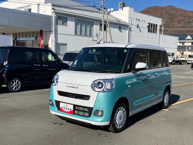 ムーヴキャンバスストライプスＧターボ　４ＷＤ　純正ナビ　パノラマモニター１オーナー　４ＷＤ　スマートキー　エアバッグ　ターボ　ＡＢＳ　キーフリー　両電動スライドドア　パワーウィンドウ　オートエアコン（山梨県）の中古車