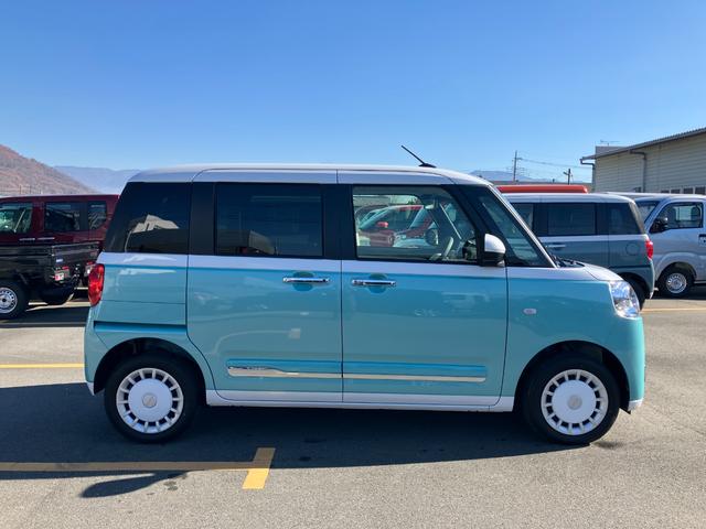 ムーヴキャンバスストライプスＧターボ　４ＷＤ　純正ナビ　パノラマモニター１オーナー　４ＷＤ　スマートキー　エアバッグ　ターボ　ＡＢＳ　キーフリー　両電動スライドドア　パワーウィンドウ　オートエアコン（山梨県）の中古車