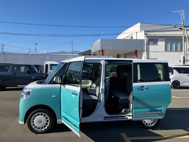 ムーヴキャンバスストライプスＧターボ　４ＷＤ　純正ナビ　パノラマモニター１オーナー　４ＷＤ　スマートキー　エアバッグ　ターボ　ＡＢＳ　キーフリー　両電動スライドドア　パワーウィンドウ　オートエアコン（山梨県）の中古車