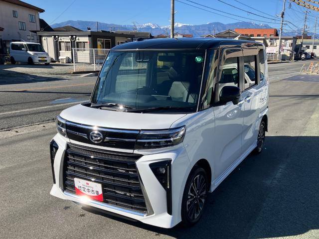 タントカスタムＲＳ　４ＷＤ　１０インチ純正ナビ　パノラマスマートアシスト・ＬＥＤヘッドライト・１５インチアルミホイール・両側パワースライドドア・ＵＳＢソケット・運転席助手席シートヒーター・レザー調Ｘフルファブリックシート・本革巻ステアリングホイール（山梨県）の中古車