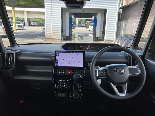 タントカスタムＲＳ　１０インチ純正ナビ　パノラマモニタースマートアシスト・ＬＥＤヘッドライト・１５インチアルミホイール・両側パワースライドドア・ＵＳＢソケット・運転席助手席シートヒーター・レザー調Ｘフルファブリックシート・本革巻ステアリングホイール（山梨県）の中古車