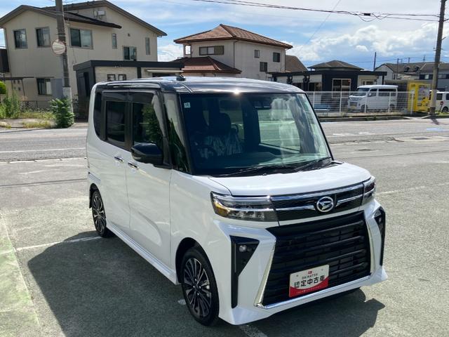 タントカスタムＲＳ　１０インチ純正ナビ　パノラマモニタースマートアシスト・ＬＥＤヘッドライト・１５インチアルミホイール・両側パワースライドドア・ＵＳＢソケット・運転席助手席シートヒーター・レザー調Ｘフルファブリックシート・本革巻ステアリングホイール（山梨県）の中古車