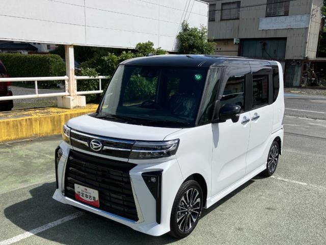 タントカスタムＲＳ　１０インチ純正ナビ　パノラマモニタースマートアシスト・ＬＥＤヘッドライト・１５インチアルミホイール・両側パワースライドドア・ＵＳＢソケット・運転席助手席シートヒーター・レザー調Ｘフルファブリックシート・本革巻ステアリングホイール（山梨県）の中古車