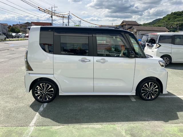 タントカスタムＲＳ　１０インチ純正ナビ　パノラマモニタースマートアシスト・ＬＥＤヘッドライト・１５インチアルミホイール・両側パワースライドドア・ＵＳＢソケット・運転席助手席シートヒーター・レザー調Ｘフルファブリックシート・本革巻ステアリングホイール（山梨県）の中古車