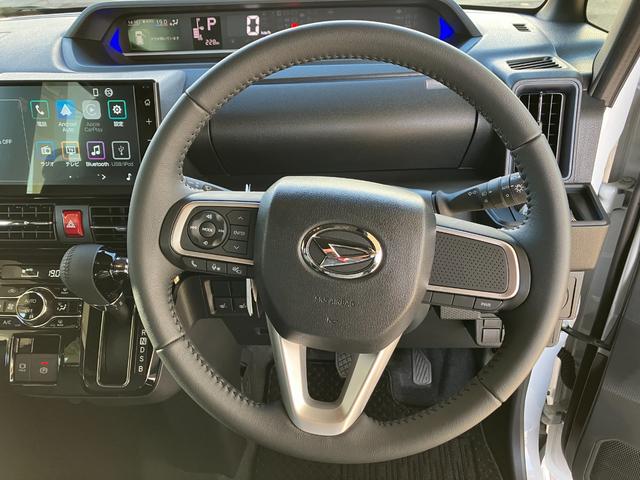 タントカスタムＲＳ　ディスプレイオーディオ装備スマートアシスト・ＬＥＤヘッドライト・１５インチアルミホイール・両側パワースライドドア・ＵＳＢソケット・運転席助手席シートヒーター・レザー調Ｘフルファブリックシート・本革巻ステアリングホイール（山梨県）の中古車