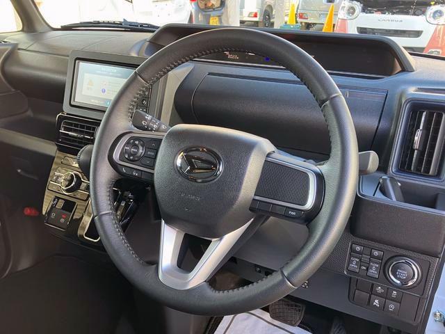 タントカスタムＲＳ　純正ナビゲーション　バックモニタースマートアシスト・ＬＥＤヘッドライト・１５インチアルミホイール・両側パワースライドドア・ＵＳＢソケット・運転席助手席シートヒーター・レザー調Ｘフルファブリックシート・本革巻ステアリングホイール（山梨県）の中古車