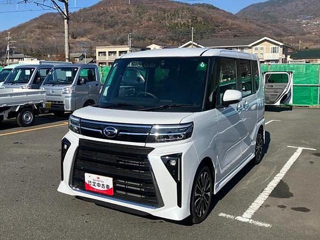 タントカスタムＲＳ　純正ナビゲーション　バックモニタースマートアシスト・ＬＥＤヘッドライト・１５インチアルミホイール・両側パワースライドドア・ＵＳＢソケット・運転席助手席シートヒーター・レザー調Ｘフルファブリックシート・本革巻ステアリングホイール（山梨県）の中古車