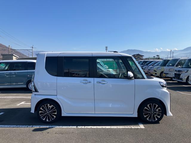 タントカスタムＲＳ　純正ナビゲーション　バックモニタースマートアシスト・ＬＥＤヘッドライト・１５インチアルミホイール・両側パワースライドドア・ＵＳＢソケット・運転席助手席シートヒーター・レザー調Ｘフルファブリックシート・本革巻ステアリングホイール（山梨県）の中古車