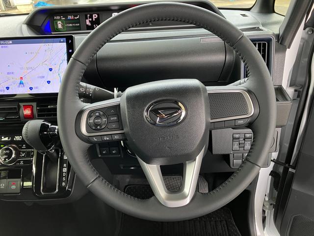 タントカスタムＲＳ　４ＷＤ　純正１０インチナビ　パノラマモニタースマートアシスト・ＬＥＤヘッドライト・１５インチアルミホイール・両側パワースライドドア・ＵＳＢソケット・運転席助手席シートヒーター・レザー調Ｘフルファブリックシート・本革巻ステアリングホイール（山梨県）の中古車