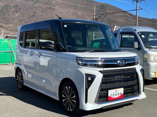 タントカスタムＲＳ　純正ナビゲーション　Ｂモニター　１年保証付きスマートアシスト・ＬＥＤヘッドライト・１５インチアルミホイール・両側パワースライドドア・ＵＳＢソケット・運転席助手席シートヒーター・レザー調Ｘフルファブリックシート・本革巻ステアリングホイール（山梨県）の中古車