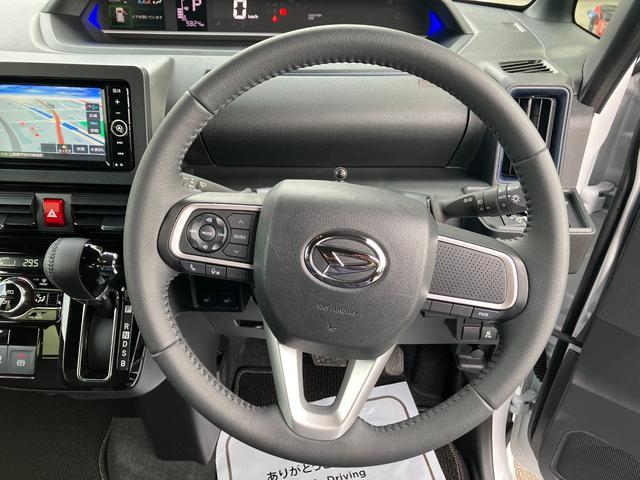 タントカスタムRS 純正ナビゲーション バックモニタースマートアシスト・LEDヘッドライト・15インチアルミホイール・両側パワースライドドア・USBソケット・運転席助手席シートヒーター・レザー調Xフルファブリックシート・本革巻ステアリングホイール(山梨県)の中古車