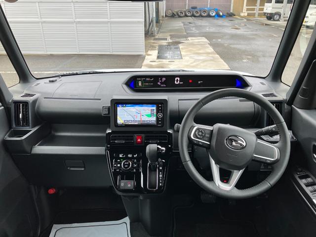 タントカスタムRS 純正ナビゲーション バックモニタースマートアシスト・LEDヘッドライト・15インチアルミホイール・両側パワースライドドア・USBソケット・運転席助手席シートヒーター・レザー調Xフルファブリックシート・本革巻ステアリングホイール(山梨県)の中古車