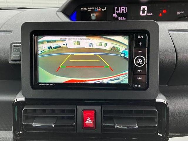 タントカスタムRS 純正ナビゲーション バックモニタースマートアシスト・LEDヘッドライト・15インチアルミホイール・両側パワースライドドア・USBソケット・運転席助手席シートヒーター・レザー調Xフルファブリックシート・本革巻ステアリングホイール(山梨県)の中古車