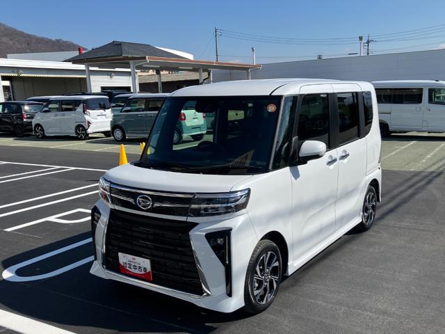 タントカスタムX 純正ナビゲーション バックモニタースマートアシスト・LEDヘッドライト・14インチアルミホイール・両側パワースライドドア・USBソケット・運転席助手席シートヒーター・レザー調Xフルファブリックシート(山梨県)の中古車