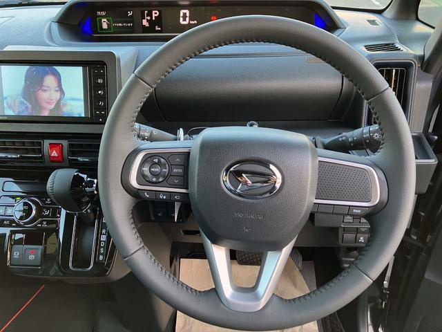 タントカスタムRS 4WD 純正ナビ バックモニタースマートアシスト・LEDヘッドライト・15インチアルミホイール・両側パワースライドドア・USBソケット・運転席助手席シートヒーター・レザー調Xフルファブリックシート・本革巻ステアリングホイール(山梨県)の中古車