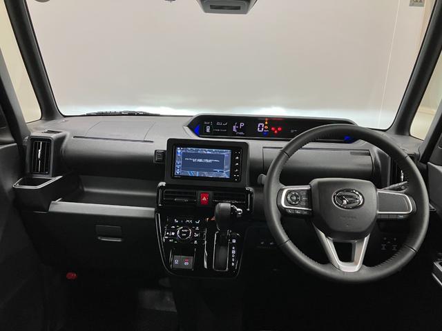 タントカスタムRS 純正ナビゲーション パノラマモニタースマートアシスト・LEDヘッドライト・15インチアルミホイール・両側パワースライドドア・USBソケット・運転席助手席シートヒーター・レザー調Xフルファブリックシート・本革巻ステアリングホイール(山梨県)の中古車