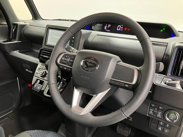 タントカスタムRS 純正ナビゲーション パノラマモニタースマートアシスト・LEDヘッドライト・15インチアルミホイール・両側パワースライドドア・USBソケット・運転席助手席シートヒーター・レザー調Xフルファブリックシート・本革巻ステアリングホイール(山梨県)の中古車