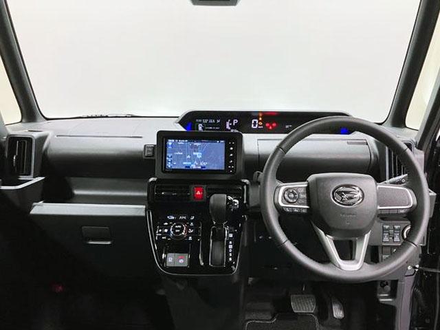 タントカスタムRS 4WD 純正ナビ パノラマモニタースマートアシスト・LEDヘッドライト・15インチアルミホイール・両側パワースライドドア・USBソケット・運転席助手席シートヒーター・レザー調Xフルファブリックシート・本革巻ステアリングホイール(山梨県)の中古車