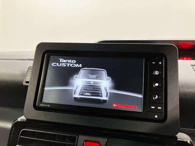 タントカスタムRS 4WD 純正ナビ パノラマモニタースマートアシスト・LEDヘッドライト・15インチアルミホイール・両側パワースライドドア・USBソケット・運転席助手席シートヒーター・レザー調Xフルファブリックシート・本革巻ステアリングホイール(山梨県)の中古車