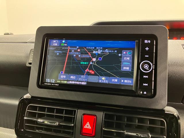 タントカスタムＲＳリミテッド　４ＷＤ　純正ナビ　パノラマモニタースマートアシスト・ＬＥＤヘッドライト・１５インチアルミホイール・両側パワースライドドア・ＵＳＢソケット・運転席助手席シートヒーター・レザー調Ｘフルファブリックシート・本革巻ステアリングホイール（山梨県）の中古車
