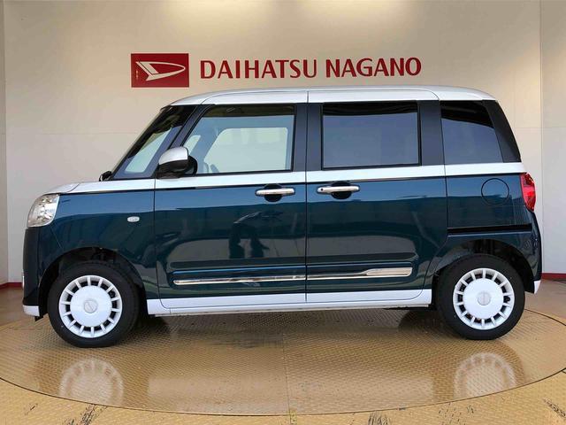 ムーヴキャンバスストライプスＧターボ４ＷＤ　ターボ　　両側電動スライドドア　オートライト　衝突被害軽減システム　横滑り防止機能　シートヒーター　プッシュスタート　スマートキー　オートエアコン　アイドリングストップ　ＡＢＳ（長野県）の中古車