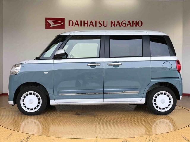 ムーヴキャンバスストライプスGターボ4WD ターボ 両側電動スライドドア オートライト 衝突被害軽減システム 横滑り防止機能 シートヒーター プッシュスタート スマートキー オートエアコン アイドリングストップ ABS(長野県)の中古車